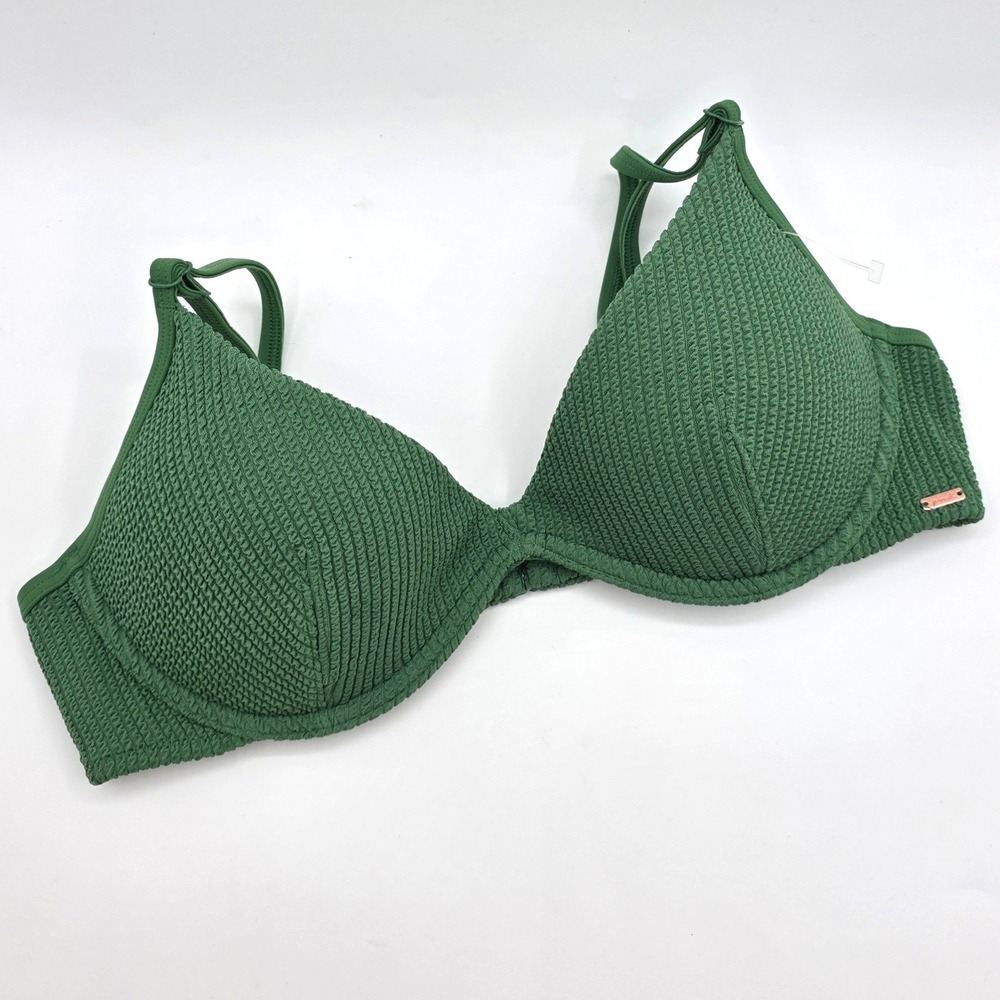 Victorias Secret PINK Forest Green Smocked Waffle Knit Underwire Bikini Top M